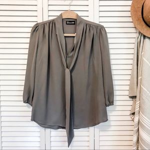 New York & Co Tie Neck Blouse in Gray